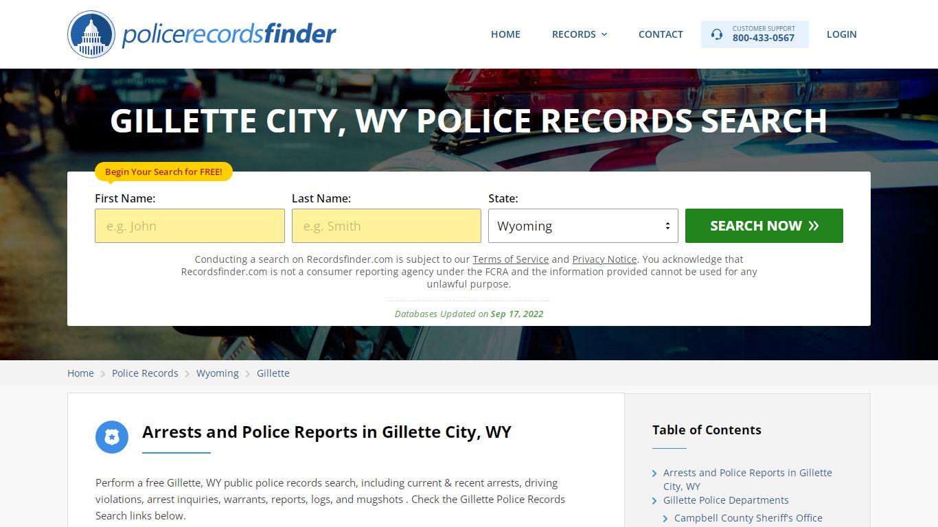 Gillette, Morris County, WY Police Reports & Police Department Records