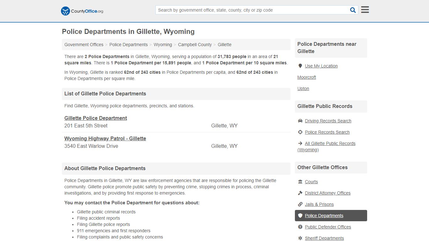 Police Departments - Gillette, WY (Arrest Records & Police Logs)